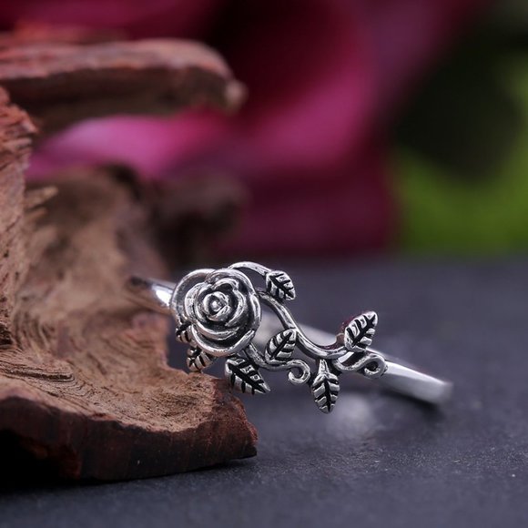 💍 Ethnic Style Dainty Rose Flower Anillo Vintage Silver Ring for Women, VIP420 - Picture 2 of 8